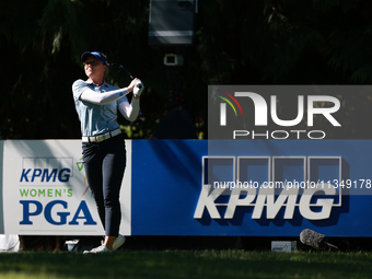 Brooke Henderson of Canada tees off on the 14th hole during Day Two of the KPMG Women's PGA Championship at Sahalee Country Club in Sammamis...