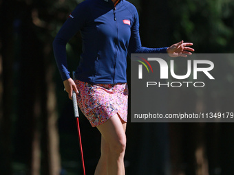 Madelene Sagstrom of Sweden acknowledges the gallery after her birdie on the 18th green during Day Two of the KPMG Women's PGA Championship...