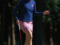 Madelene Sagstrom of Sweden acknowledges the gallery after her birdie on the 18th green during Day Two of the KPMG Women's PGA Championship...