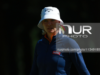 Madelene Sagstrom of Sweden walks on the 18th green during Day Two of the KPMG Women's PGA Championship at Sahalee Country Club in Sammamish...