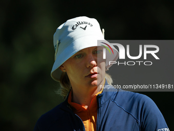 Madelene Sagstrom of Sweden walks on the 18th green during Day Two of the KPMG Women's PGA Championship at Sahalee Country Club in Sammamish...