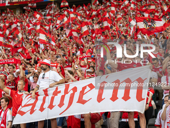 Austrian fans are celebrating victory   during the UEFA Euro 2024 Group D match between Poland v Austria, at the Olympiastadion in Berlin,Ge...