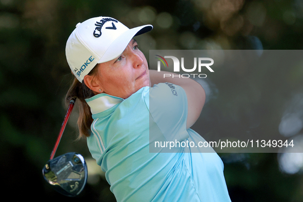 Perrine Delacour of France hits from the 16th tee during the second round of the KPMG Women's PGA Championship at Sahalee Country Club on Fr...