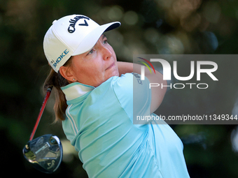 Perrine Delacour of France hits from the 16th tee during the second round of the KPMG Women's PGA Championship at Sahalee Country Club on Fr...