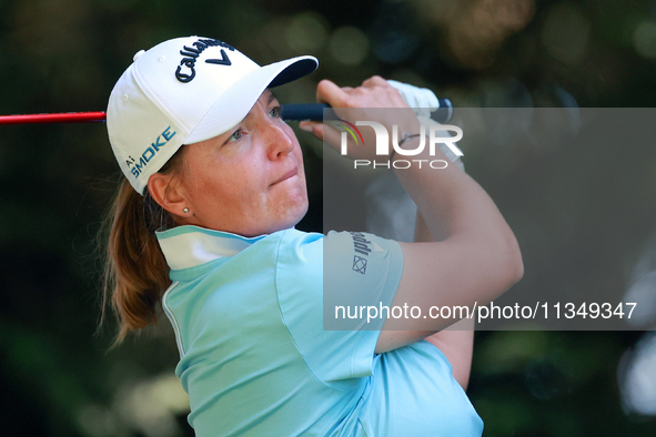 Perrine Delacour of France hits from the 16th tee during the second round of the KPMG Women's PGA Championship at Sahalee Country Club on Fr...