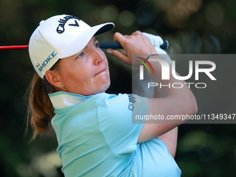 Perrine Delacour of France hits from the 16th tee during the second round of the KPMG Women's PGA Championship at Sahalee Country Club on Fr...