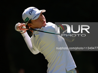 Hinako Shibuno of Japan tees off on the 7th hole during Day Two of the KPMG Women's PGA Championship at Sahalee Country Club in Sammamish, W...