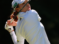 Hinako Shibuno of Japan tees off on the 7th hole during Day Two of the KPMG Women's PGA Championship at Sahalee Country Club in Sammamish, W...