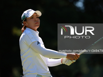 Hinako Shibuno of Japan tees off on the 7th hole during Day Two of the KPMG Women's PGA Championship at Sahalee Country Club in Sammamish, W...