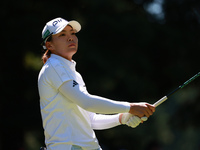 Hinako Shibuno of Japan tees off on the 7th hole during Day Two of the KPMG Women's PGA Championship at Sahalee Country Club in Sammamish, W...