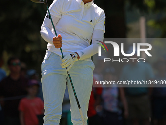 Hinako Shibuno of Japan tees off on the 7th hole during Day Two of the KPMG Women's PGA Championship at Sahalee Country Club in Sammamish, W...