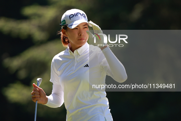 Hinako Shibuno of Japan follows her fairway shot on the 7th hole during Day Two of the KPMG Women's PGA Championship at Sahalee Country Club...