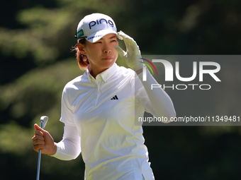 Hinako Shibuno of Japan follows her fairway shot on the 7th hole during Day Two of the KPMG Women's PGA Championship at Sahalee Country Club...