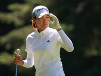 Hinako Shibuno of Japan follows her fairway shot on the 7th hole during Day Two of the KPMG Women's PGA Championship at Sahalee Country Club...