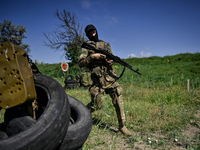 A soldier of a reconnaissance unit of the 128th separate mountain assault brigade of the Zakarpattia region is partaking in a fire training...