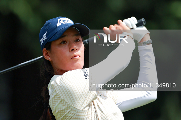 Celine Boutier of France hits from the 7th tee during the second round of the KPMG Women's PGA Championship at Sahalee Country Club on Frida...