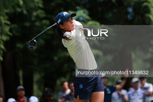 Celine Boutier of France tees off on the 7th tee during Day Two of the KPMG Women's PGA Championship at Sahalee Country Club in Sammamish, W...