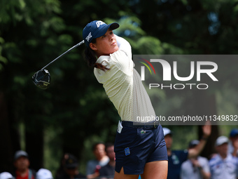 Celine Boutier of France tees off on the 7th tee during Day Two of the KPMG Women's PGA Championship at Sahalee Country Club in Sammamish, W...