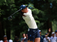 Celine Boutier of France tees off on the 7th tee during Day Two of the KPMG Women's PGA Championship at Sahalee Country Club in Sammamish, W...