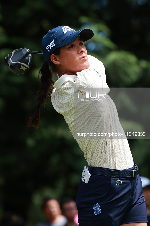 Celine Boutier of France tees off on the 7th tee during Day Two of the KPMG Women's PGA Championship at Sahalee Country Club in Sammamish, W...