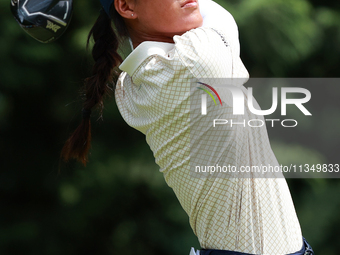 Celine Boutier of France tees off on the 7th tee during Day Two of the KPMG Women's PGA Championship at Sahalee Country Club in Sammamish, W...