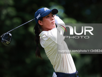 Celine Boutier of France tees off on the 7th tee during Day Two of the KPMG Women's PGA Championship at Sahalee Country Club in Sammamish, W...