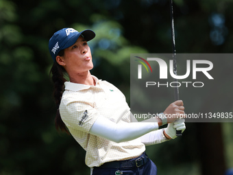 Celine Boutier of France tees off on the 7th tee during Day Two of the KPMG Women's PGA Championship at Sahalee Country Club in Sammamish, W...