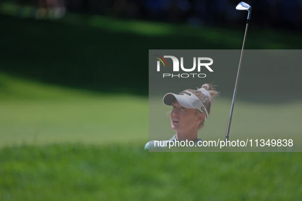 Nelly Korda of the United States follows her fairway shot on the first hole during Day Two of the KPMG Women's PGA Championship at Sahalee C...