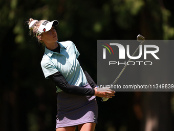 Nelly Korda of the United States follows her fairway shot on the first hole during Day Two of the KPMG Women's PGA Championship at Sahalee C...