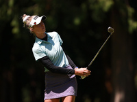 Nelly Korda of the United States follows her fairway shot on the first hole during Day Two of the KPMG Women's PGA Championship at Sahalee C...