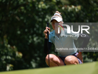 Nelly Korda of the United States lines up her putt on the first green during Day Two of the KPMG Women's PGA Championship at Sahalee Country...