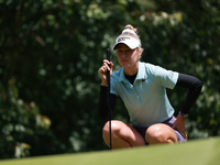 Nelly Korda of the United States lines up her putt on the first green during Day Two of the KPMG Women's PGA Championship at Sahalee Country...