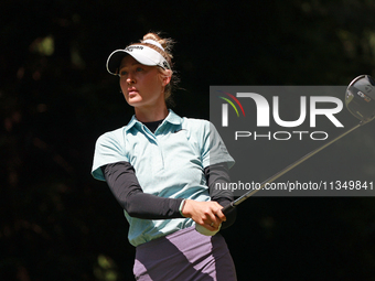 Nelly Korda of the United States tees off on the second hole during Day Two of the KPMG Women's PGA Championship at Sahalee Country Club in...