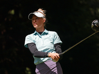 Nelly Korda of the United States tees off on the second hole during Day Two of the KPMG Women's PGA Championship at Sahalee Country Club in...