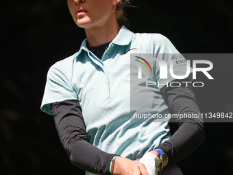 Nelly Korda of the United States tees off on the second hole during Day Two of the KPMG Women's PGA Championship at Sahalee Country Club in...