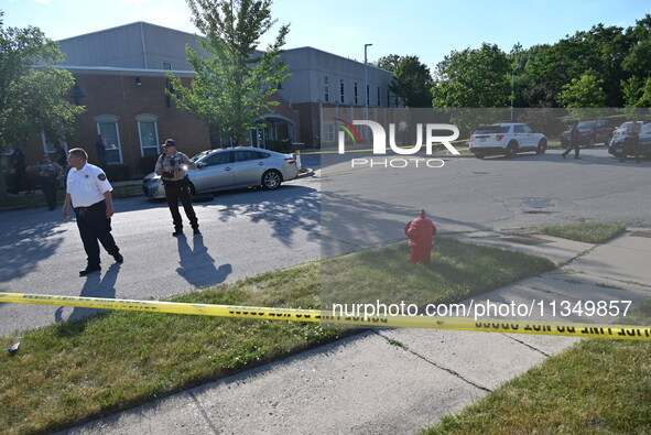 Four people are being shot in a mass shooting during a repass service at the Salvation Army Center in South Chicago Suburbs in Blue Island,...