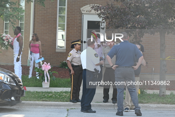 Four people are being shot in a mass shooting during a repass service at the Salvation Army Center in South Chicago Suburbs in Blue Island,...