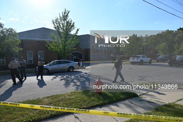 Four people are being shot in a mass shooting during a repass service at the Salvation Army Center in South Chicago Suburbs in Blue Island,...