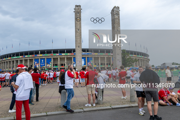 Fans are gathering before   the UEFA Euro 2024 Group D match between Poland v Austria, at the Olympiastadion in Berlin,Germany, on June 21,...