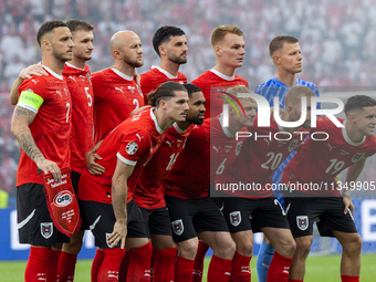 Austria team is posing during the UEFA Euro 2024 Group D match between Poland v Austria, at the Olympiastadion in Berlin,Germany, on January...