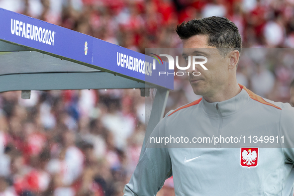 Robert Lewandowski  is standing during the UEFA Euro 2024 Group D match between Poland v Austria, at the Olympiastadion in Berlin,Germany, o...