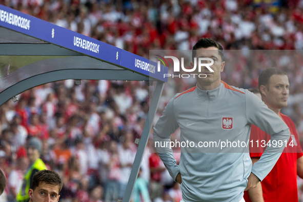 Robert Lewandowski  is standing during the UEFA Euro 2024 Group D match between Poland v Austria, at the Olympiastadion in Berlin,Germany, o...