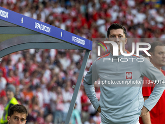 Robert Lewandowski  is standing during the UEFA Euro 2024 Group D match between Poland v Austria, at the Olympiastadion in Berlin,Germany, o...