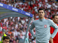 Robert Lewandowski  is standing during the UEFA Euro 2024 Group D match between Poland v Austria, at the Olympiastadion in Berlin,Germany, o...