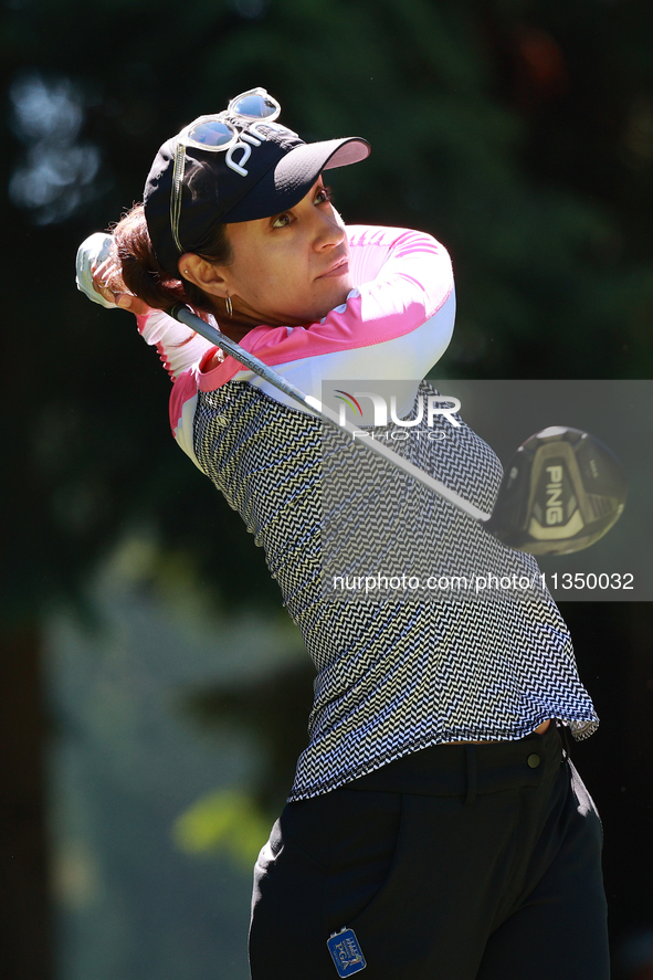 Paula Reto of South Africa tees off on the 7th hole during Day Two of the KPMG Women's PGA Championship at Sahalee Country Club in Sammamish...