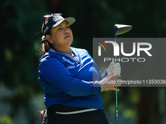 Lizette Salas of the United States tees off on the 7th hole during Day Two of the KPMG Women's PGA Championship at Sahalee Country Club in S...