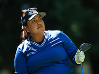 Lizette Salas of the United States tees off on the 7th hole during Day Two of the KPMG Women's PGA Championship at Sahalee Country Club in S...