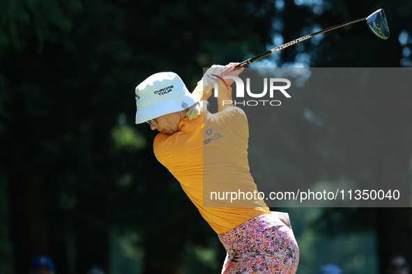 Madelene Sagstrom of Sweden tees off on the 7th hole during Day Two of the KPMG Women's PGA Championship at Sahalee Country Club in Sammamis...