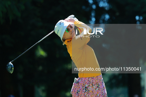 Madelene Sagstrom of Sweden tees off on the 7th hole during Day Two of the KPMG Women's PGA Championship at Sahalee Country Club in Sammamis...