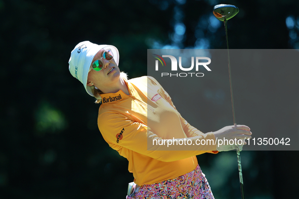 Madelene Sagstrom of Sweden tees off on the 7th hole during Day Two of the KPMG Women's PGA Championship at Sahalee Country Club in Sammamis...